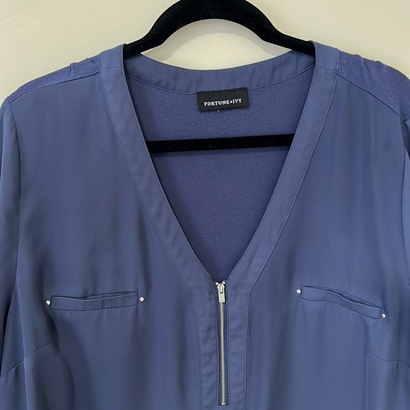 Fortune + Ivy Womens Plus 2x Blue Blouse - Picture 3 of 10